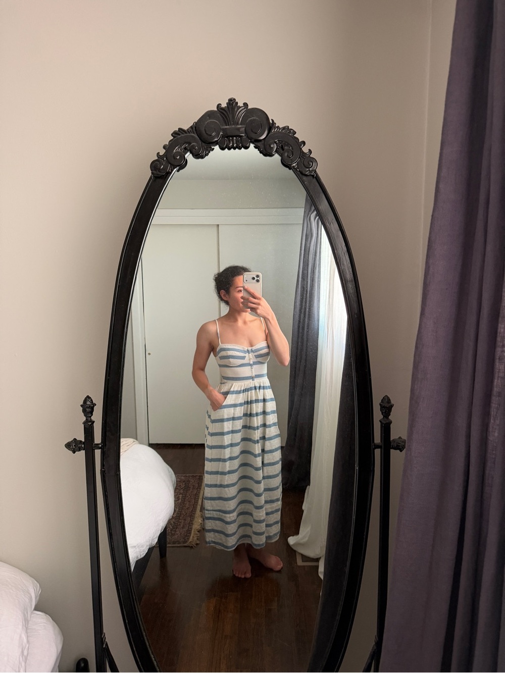 Mara Hoffman Striped Blue and White Midi Sundress